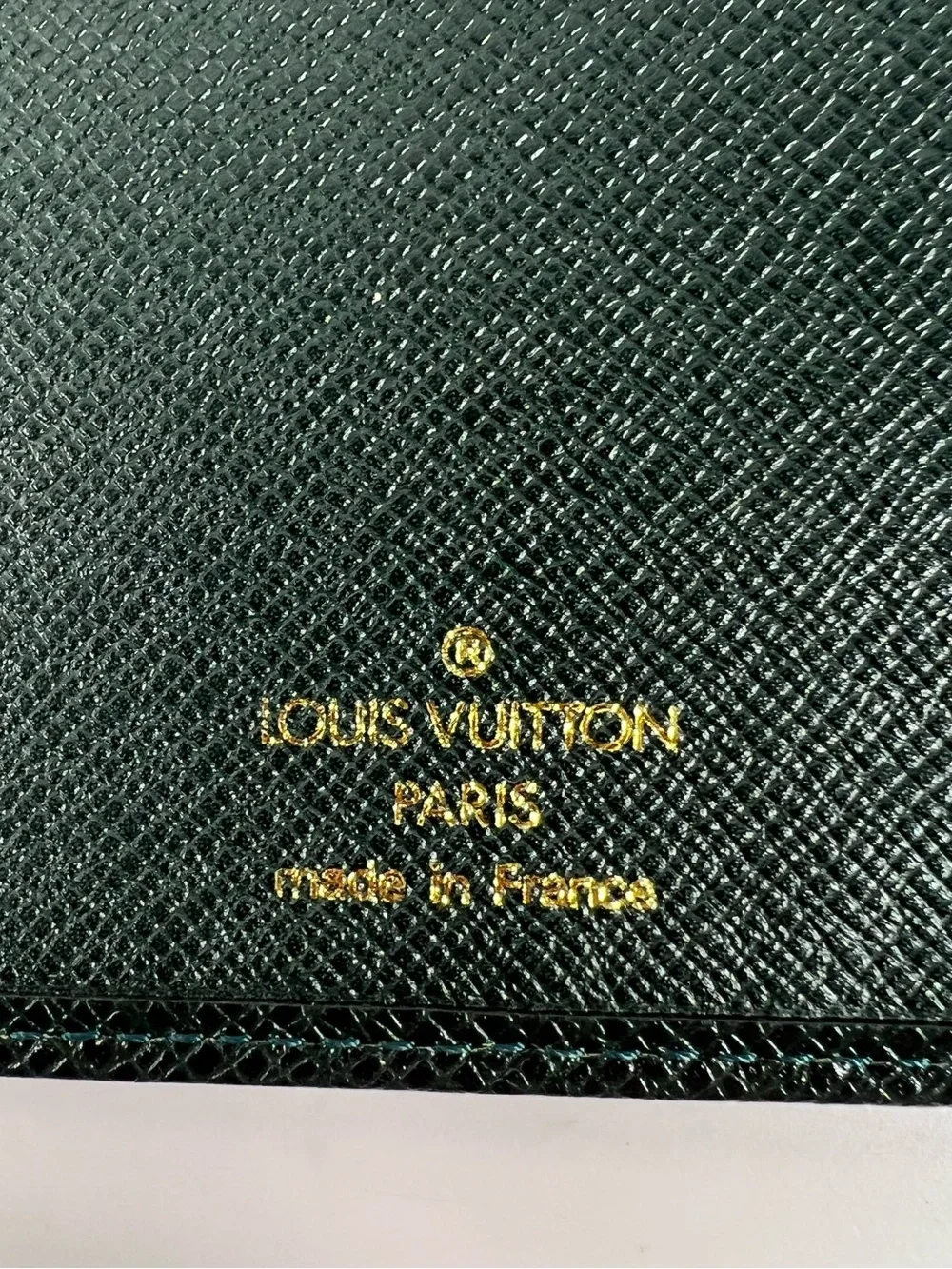 1261: Louis Vuitton Taiga Green Leather Long Wallet Travel Organizer